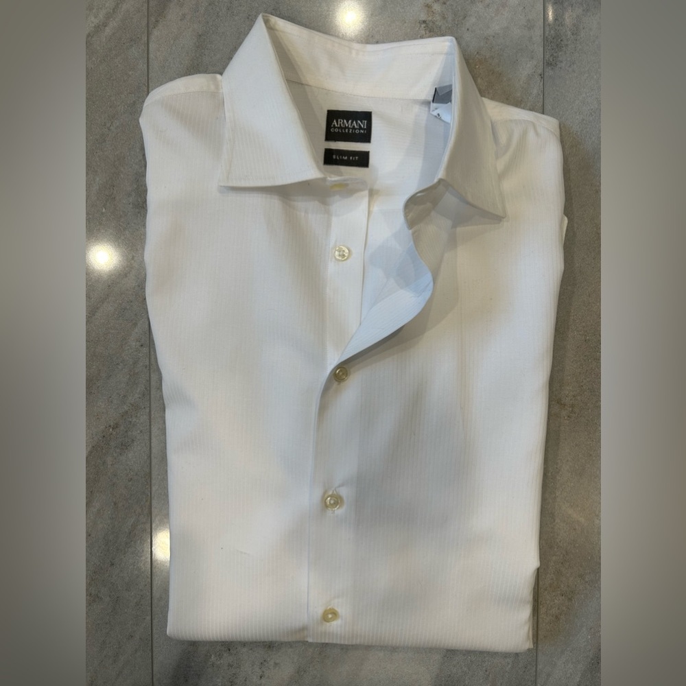 Armani Collezioni Fine White Pinstriped Dress Shirt 17 43